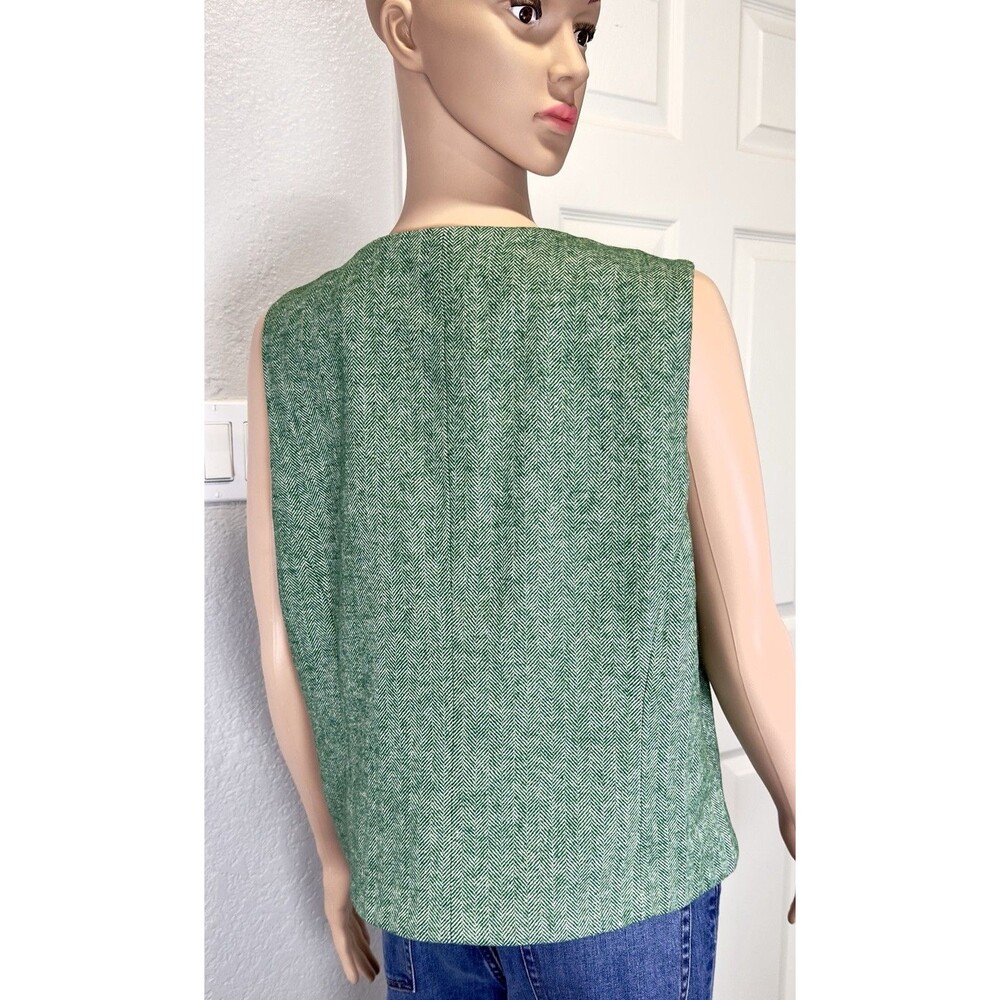 Crew Women’s 16 Green Herringbone Wool Blend Button Front Lined Vest Waistcoat - Picture 4 of 10